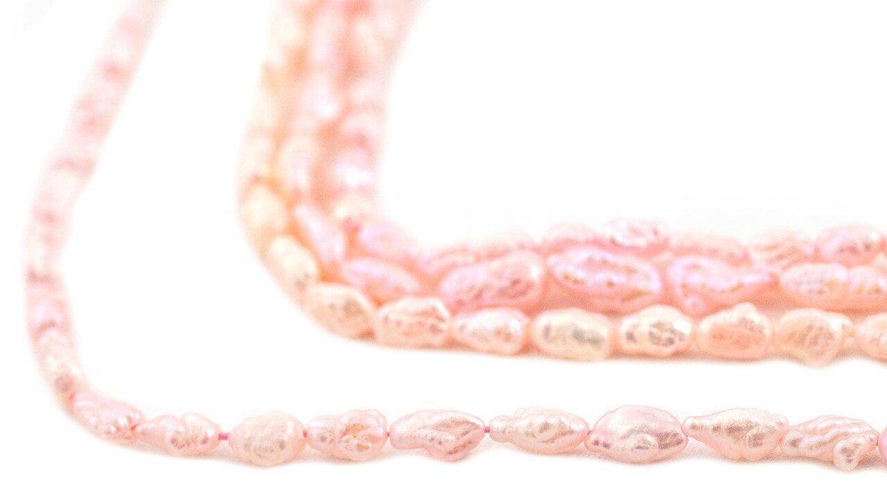 The Bead Chest Vintage Japanese Rice Pearl Beads: 3mm Lustrous Artisan Beads from Japan | Soft Pink | Full Strand